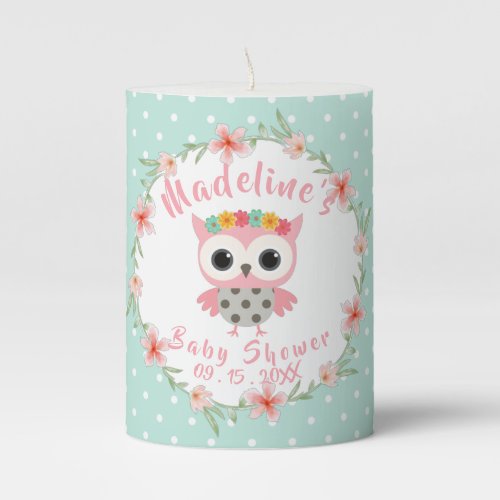 Boho Owl Baby Shower Pillar Candle