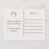 Boho Owl Feather Library Card Save The Date | (Back)