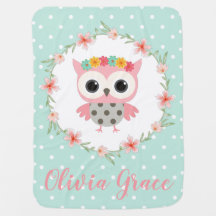 Boho Owl Personalized Baby Blanket