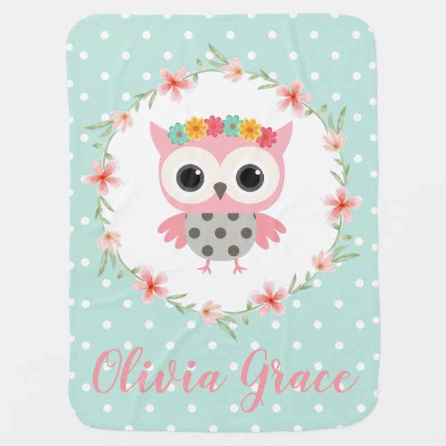 Boho Owl Personalized Baby Blanket (Front)