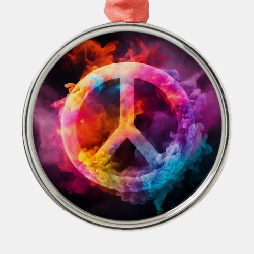 Boho Paint Powder Peace Symbol Hippie Style  Metal Ornament