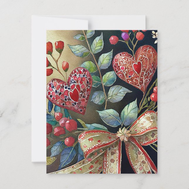 Boho painted hearts valentine holiday card (Front)