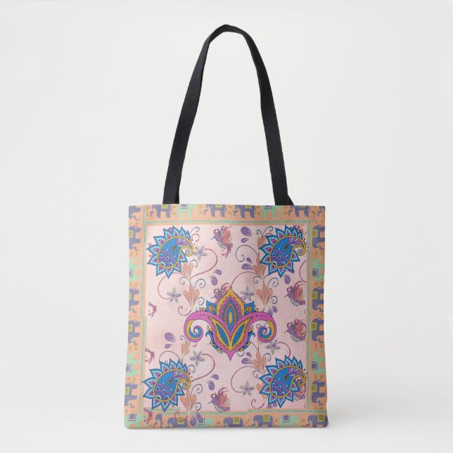 Boho paisley and elephant pattern_lmandala artwork tote bag (Front)