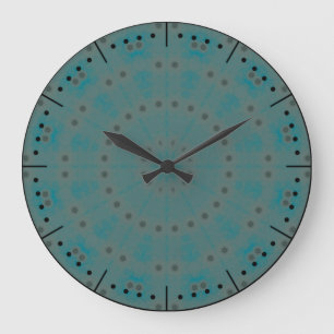 Boho Paisley Blue-Gray Pattern Kaleidoscope Large Clock