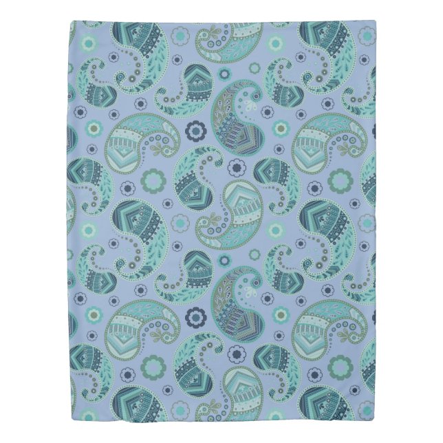 Boho Paisley Cornflower Blue Duvet Cover (Front)