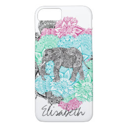 Boho paisley elephant handdrawn floral monogram iPhone 8/7 case