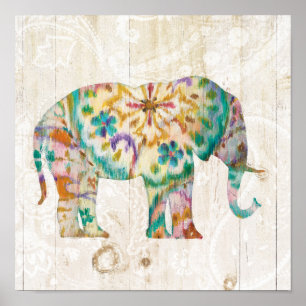 Boho Paisley Elephant I Poster