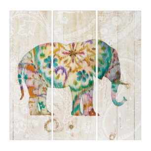 Boho Paisley Elephant I Triptych