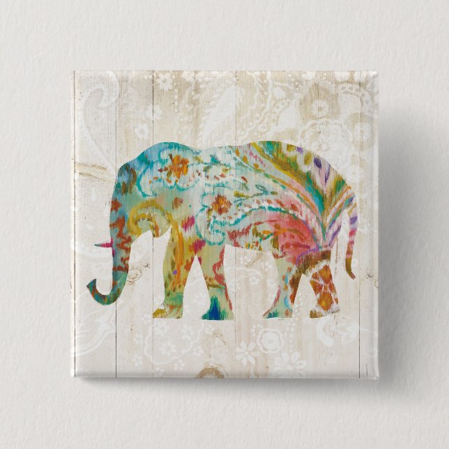 Boho Paisley Elephant II Pinback Button (Front)