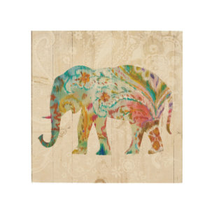 Boho Paisley Elephant II Wood Wall Decor