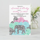 Boho paisley elephant pastel floral Sweet 16 Invitation (Standing Front)