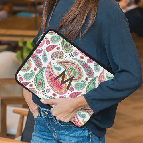 Boho Paisley Multicolor girly pattern monogram Laptop Sleeve