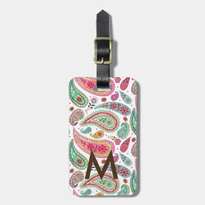 Boho Paisley Multicolor girly pattern monogram                    Luggage Tag