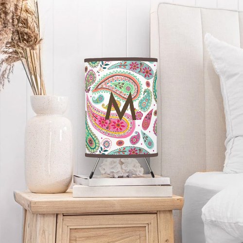 Boho Paisley Multicolor girly pattern monogram Tripod Lamp