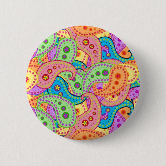 Boho Paisley Pinback Button (Front)