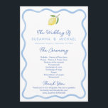 Boho Pale Blue Wavy Border Lemons Wedding Program<br><div class="desc">This relaxed and airy wedding program design features a trendy boho hand drawn wavy light blue border with a single watercolor lemon on each page.</div>