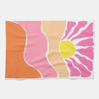 Boho pale pink and orange sunset  kitchen towel