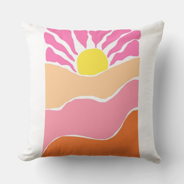 Boho pale pink and orange sunset  throw pillow (Front)
