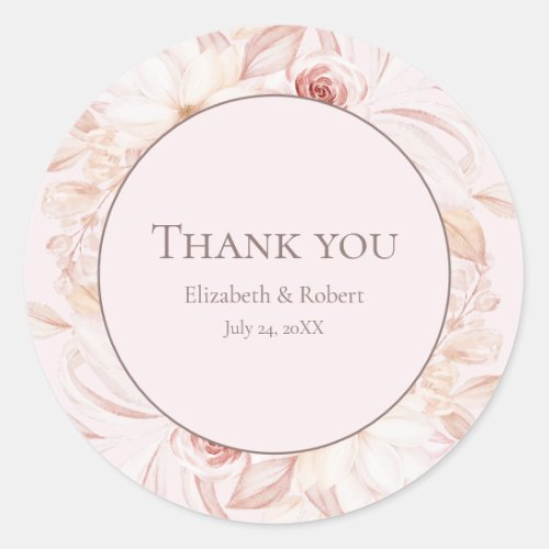 Boho Pale Pink Floral Wedding Thank You Sticker