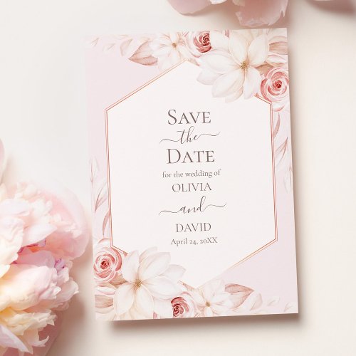 Boho Pale Pink Roses Save the Date Card