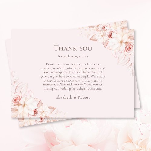 Boho Pale Pink Roses Wedding Thank You Card