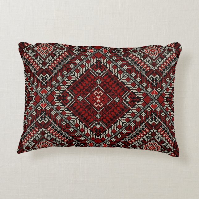 Boho Palestinian Pillow- Bohemian Tatreez Accent Pillow (Back)