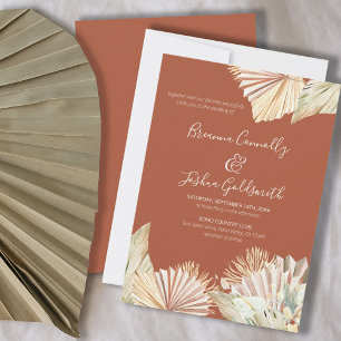 Boho Palm Airy Dried Foliage Terracotta Wedding Invitation