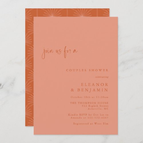 Boho Palm Botanical Blush Terracotta Couple Shower Invitation