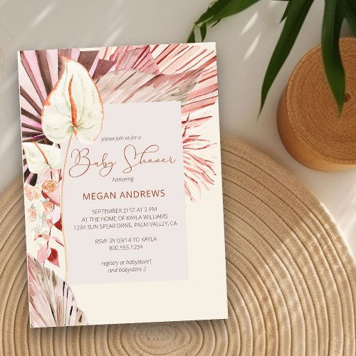 Boho Palm Dried Foliage Neutral Baby Shower Invitation