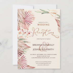 Boho Palm Dried Foliage Wedding Reception Only Invitation