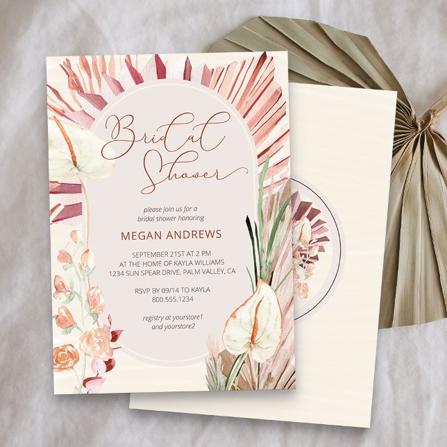 Boho Palm Dried Tropical Foliage Bridal Shower Invitation (Bridal Shower invitation from my Boho Palm Bridal Shower Collection)