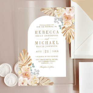 Boho Palm Dusty Earthy Floral Arch Wedding Acrylic Invitations