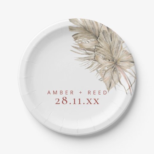 Boho Palm Foliage Terracotta Rust Modern Arch  Paper Plates