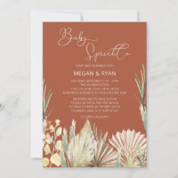 Boho Palm Foliage Terracotta Rustic Baby Sprinkle Invitation