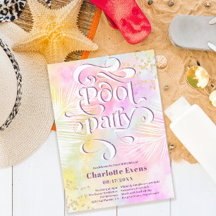 Boho palm fun pool party script swirls Sweet 16 Invitation