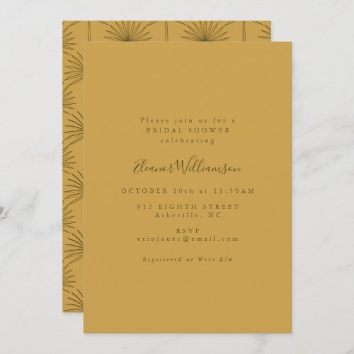 Boho Palm Leaf Botanical Yellow Bridal Shower Invitation