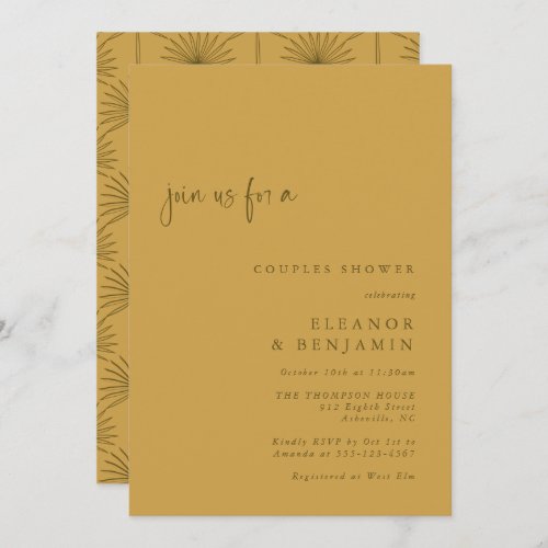 Boho Palm Leaf Botanical Yellow Couples Shower Invitation