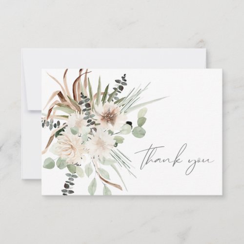 Boho Palm Leaf Eucalyptus  Beige Floral Thank You Card