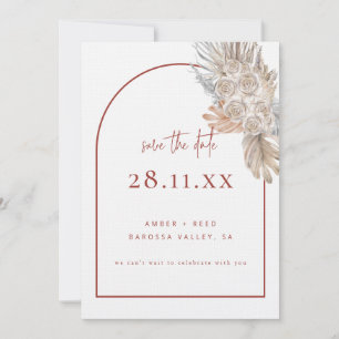 Boho Palm Leaf Floral Terracotta Modern Arch Save The Date