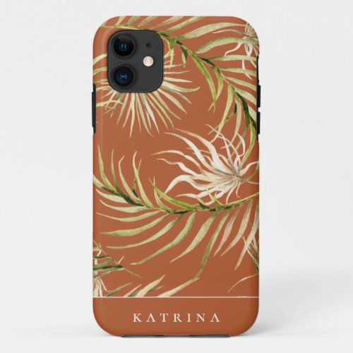 Boho Palm Leaf Pattern Burnt Orange iPhone 11 Case