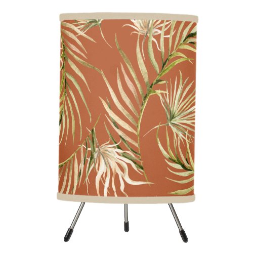 Boho Palm Leaf Pattern Burnt Orange Tripod Lamp