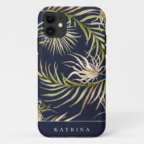 Boho Palm Leaf Pattern Navy Blue Case_Mate iPhone 11 Case