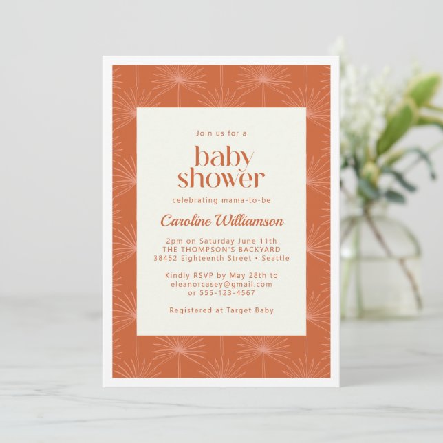 Boho Palm Leaf Rust Botanical Baby Shower  Invitation (Standing Front)