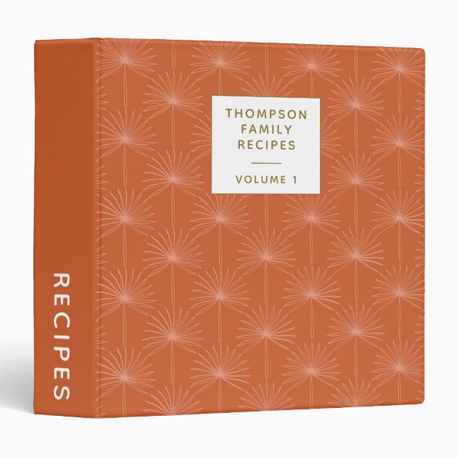 Boho Palm Leaf Rust Botanical Personalized Recipe 3 Ring Binder (Front/Spine)