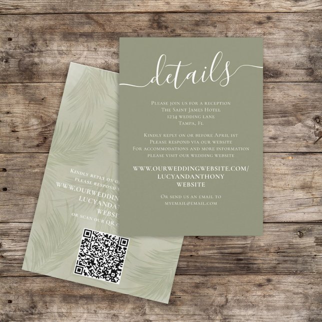 Boho Palm Leaves Botanical Timeline QR Code Detail Enclosure Card (Creator Uploaded)