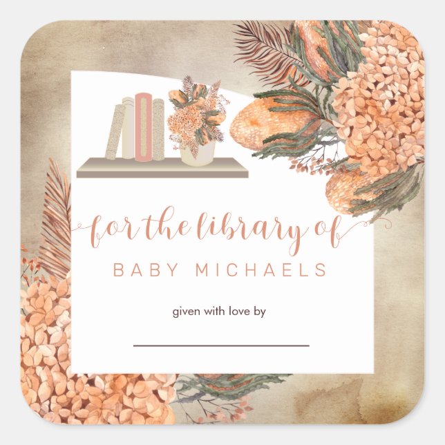 Boho Palm Leaves |Hydrangeas Baby Shower Bookplate (Front)