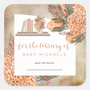 Boho Palm Leaves  Hydrangeas Baby Shower Bookplate