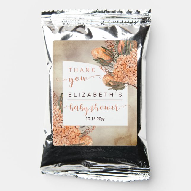 Boho Palm Leaves Hydrangeas Baby Shower Thank You  Coffee Drink Mix (Front)
