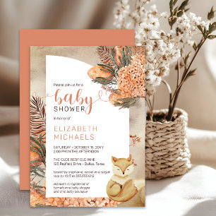 Boho Palm Leaves Hydrangeas Fox Girl Baby Shower Invitation