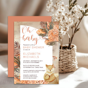 Boho Palm Leaves Hydrangeas Fox Oh Baby Shower Invitation
